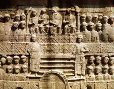 Reliëf op de basis van de Obelisk van Theodosius I, ook bekend als de Obelisk van Tuthmosis III, uit Karnak door Roman